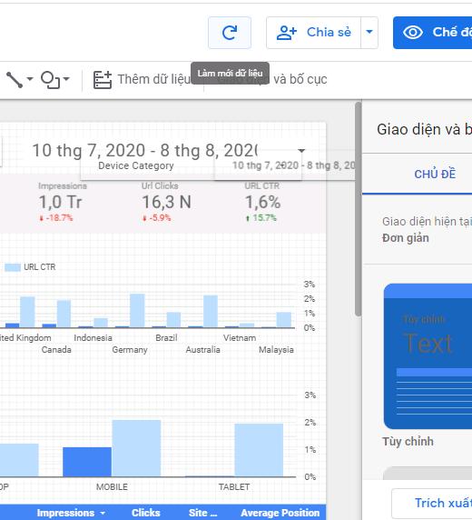Nhấp vào nút Refresh để làm mới dữ liệu
